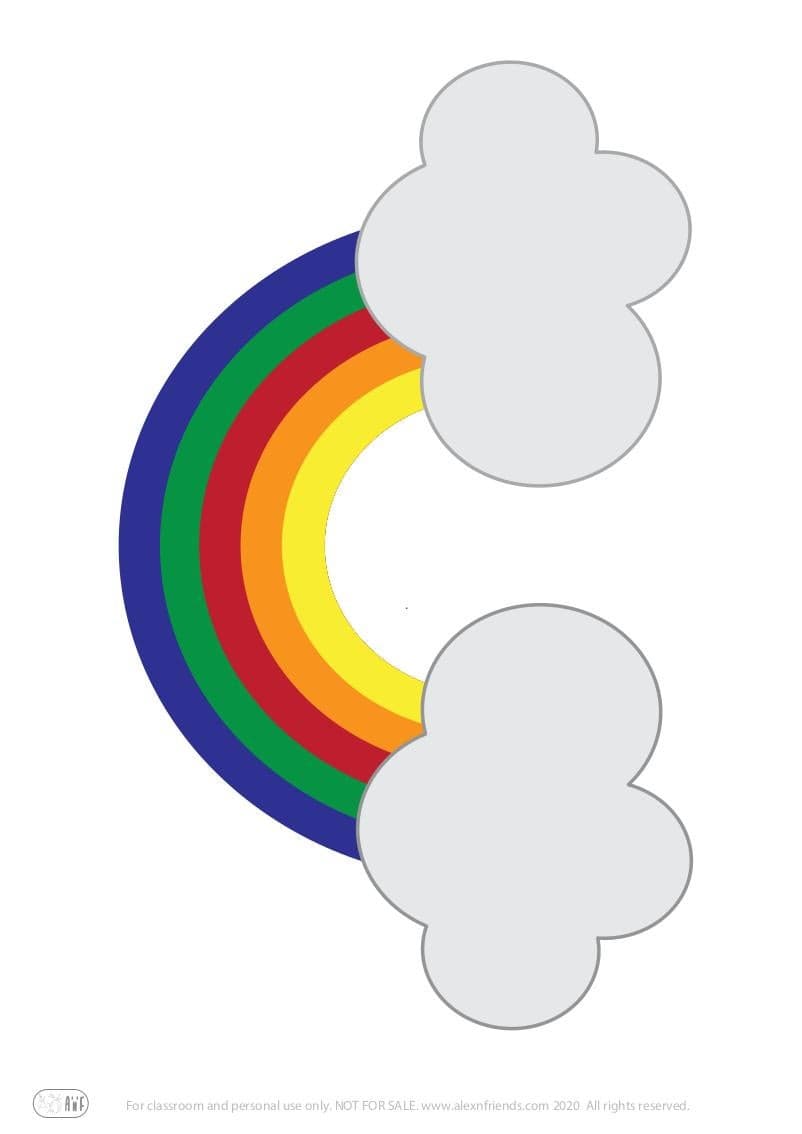 Cotton rainbow craft for preschoolers with free printable colorful rainbow.