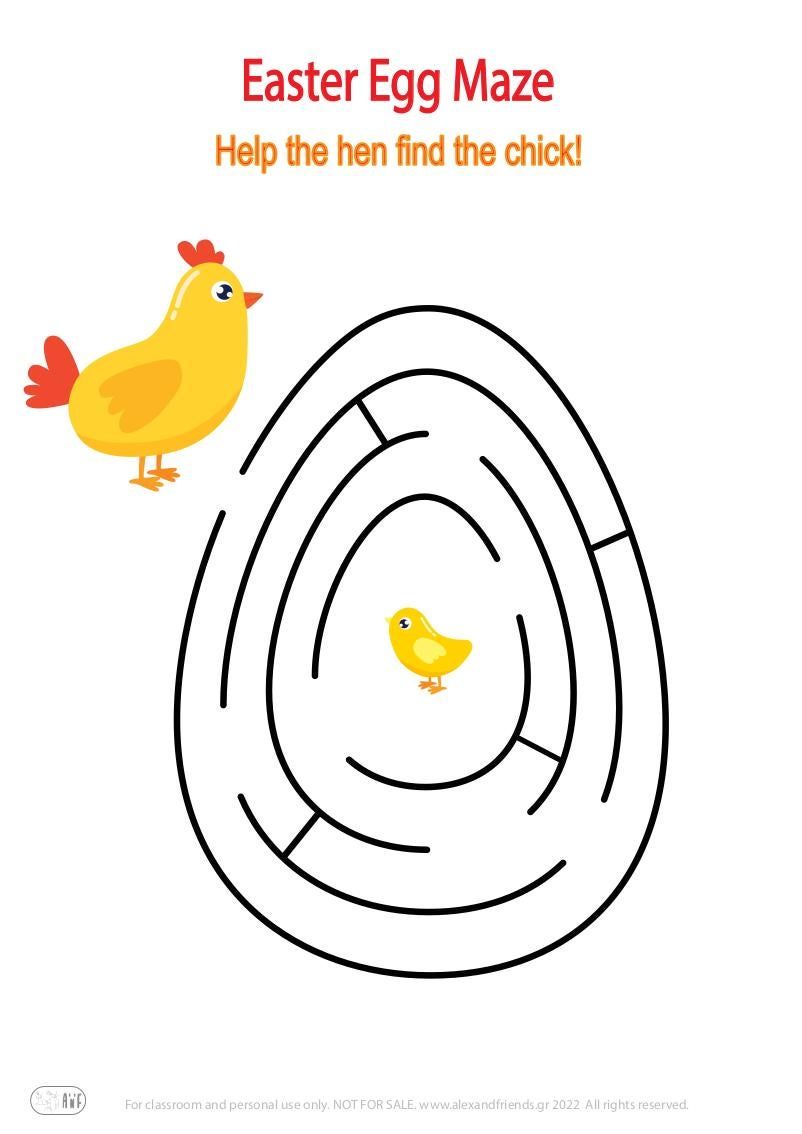 Easter maze for kids. Chicken and chick.