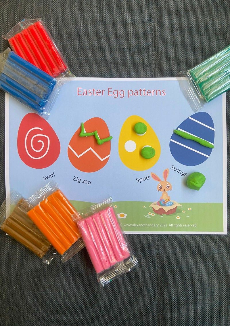 Easter game for kids with plasticine with free printable material. Fine motor skills.