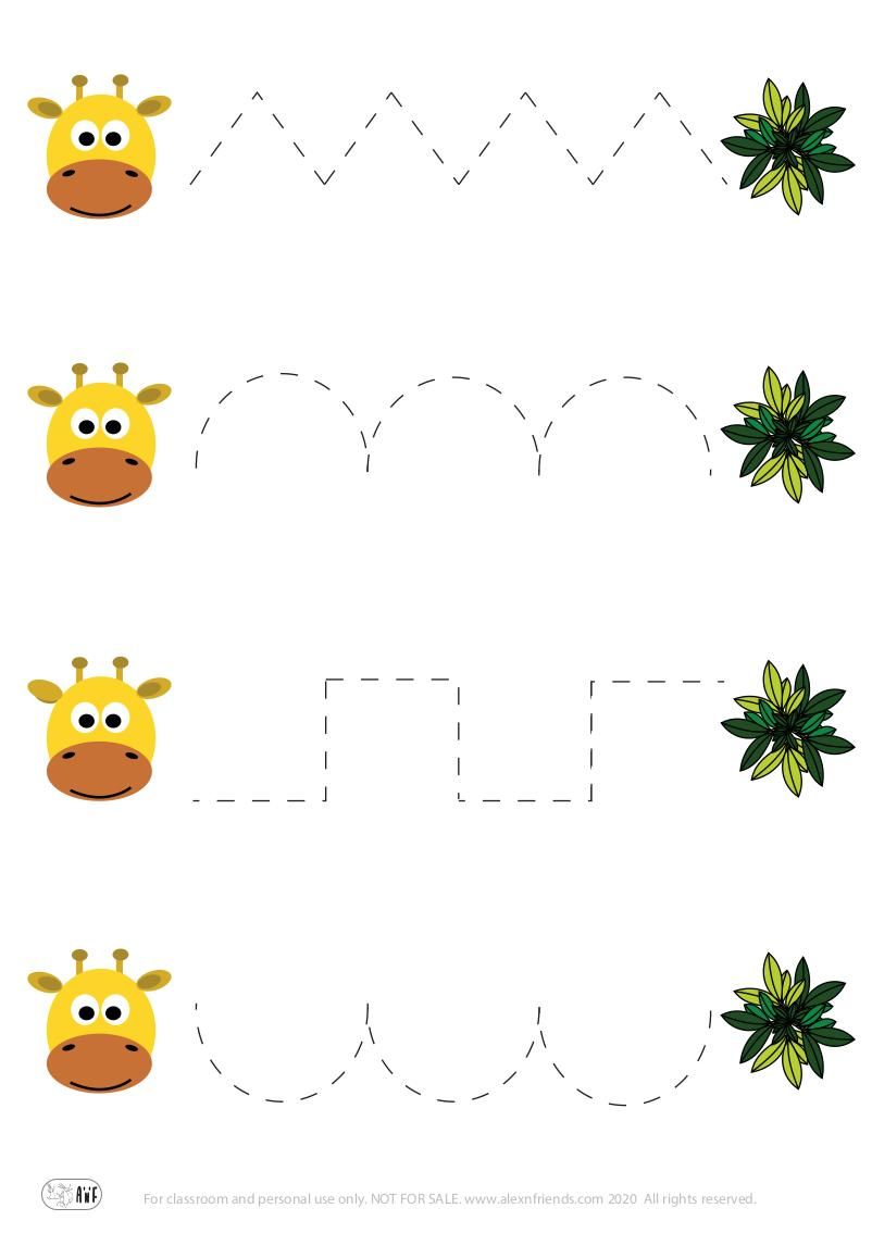 Pre-writing exercise for preschoolers with giraffe and grass