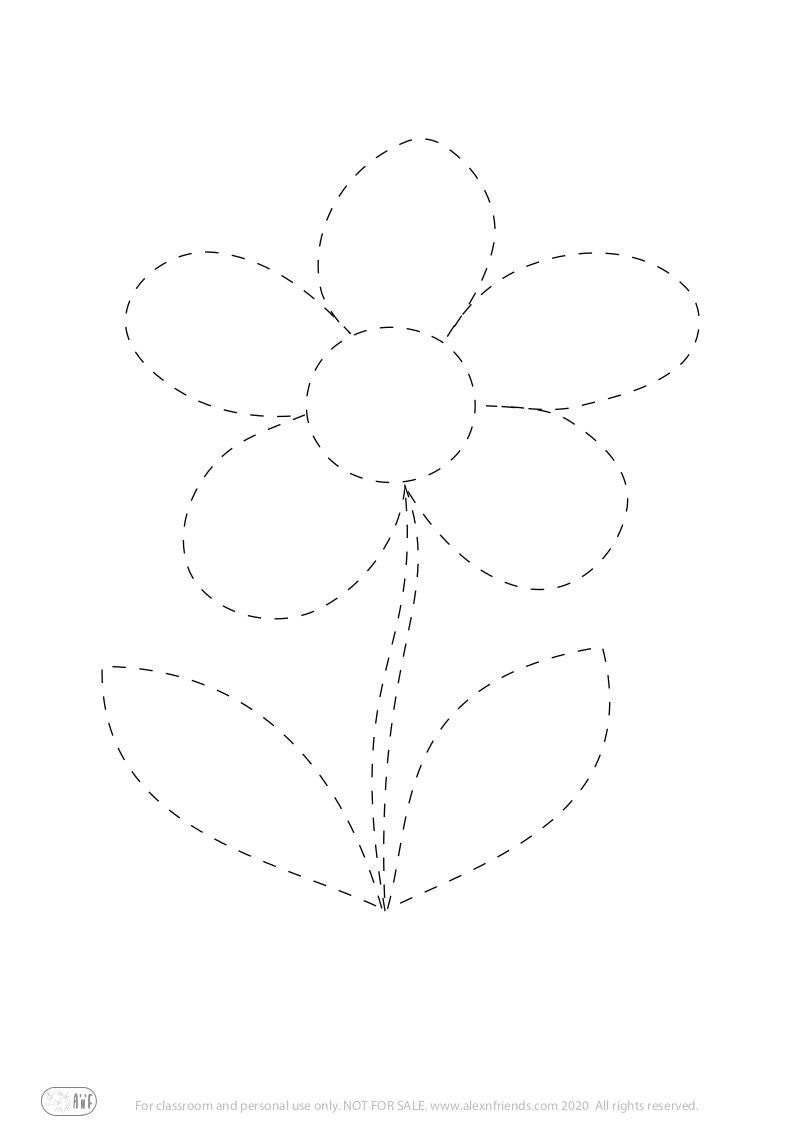 Free printable pre-writing worksheet for preschoolers. A flower.