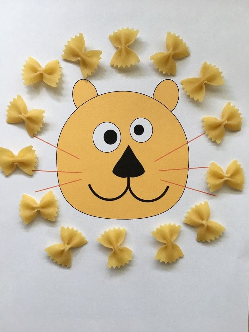 Spaghetti Lion craft for preschoolers with free printable material.