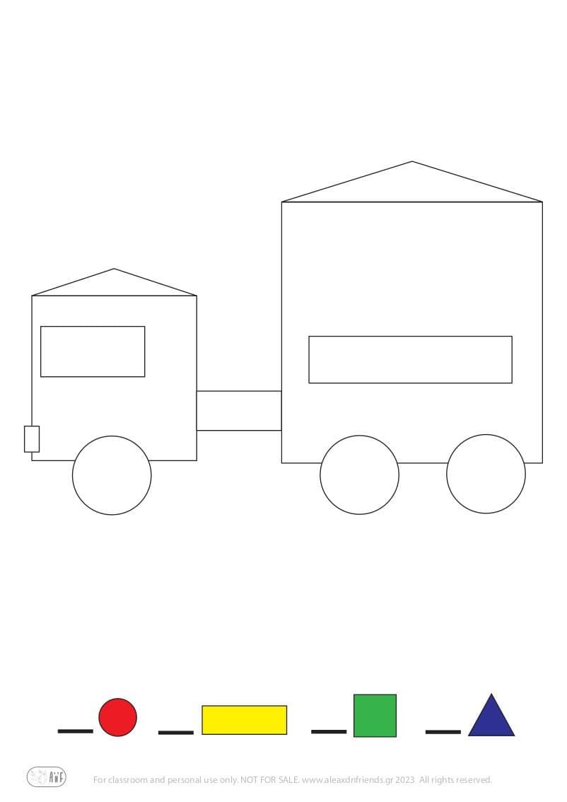 Learning shapes for toddlers. Learning colors for kids. Worksheets. Free printables. Truck.