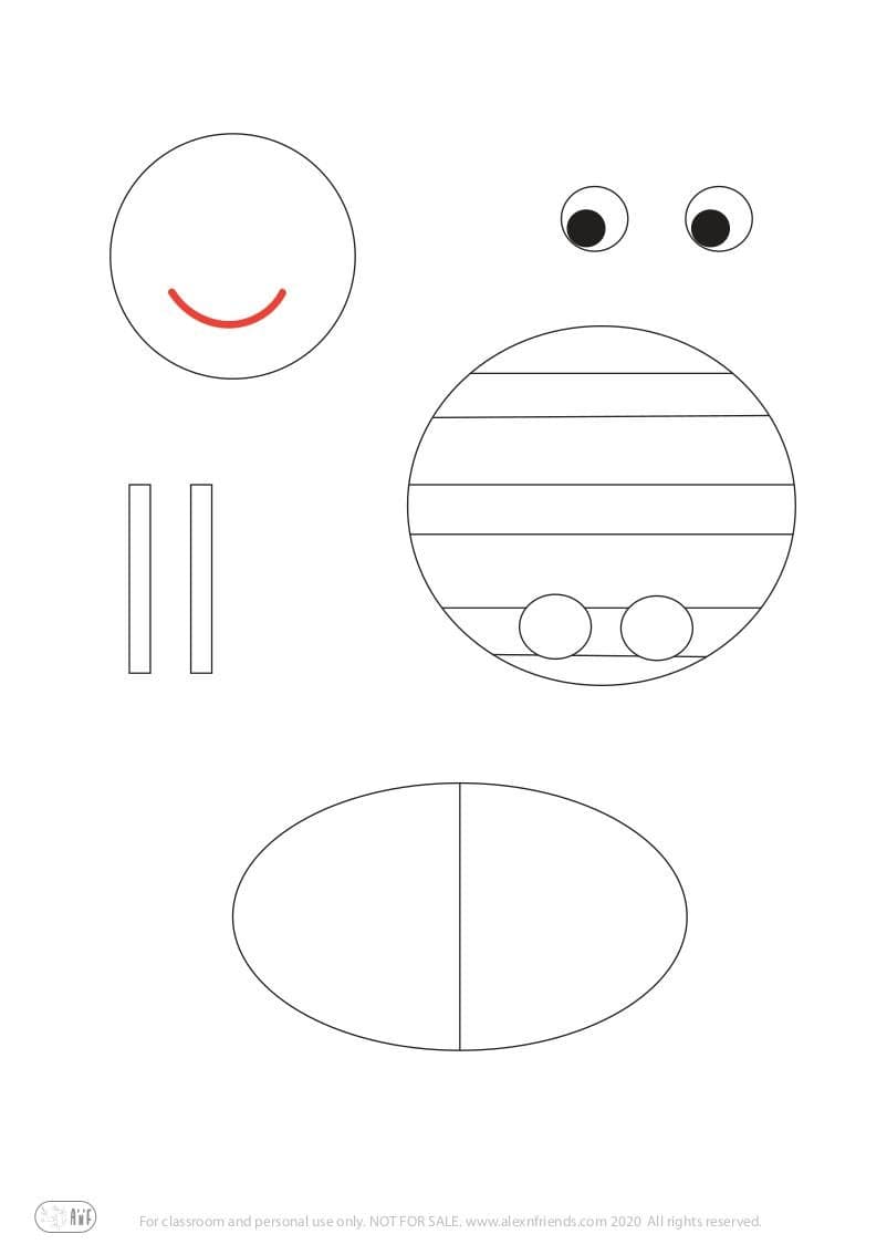 Educational play for toddlers. Walking bee. Free printable black and white.