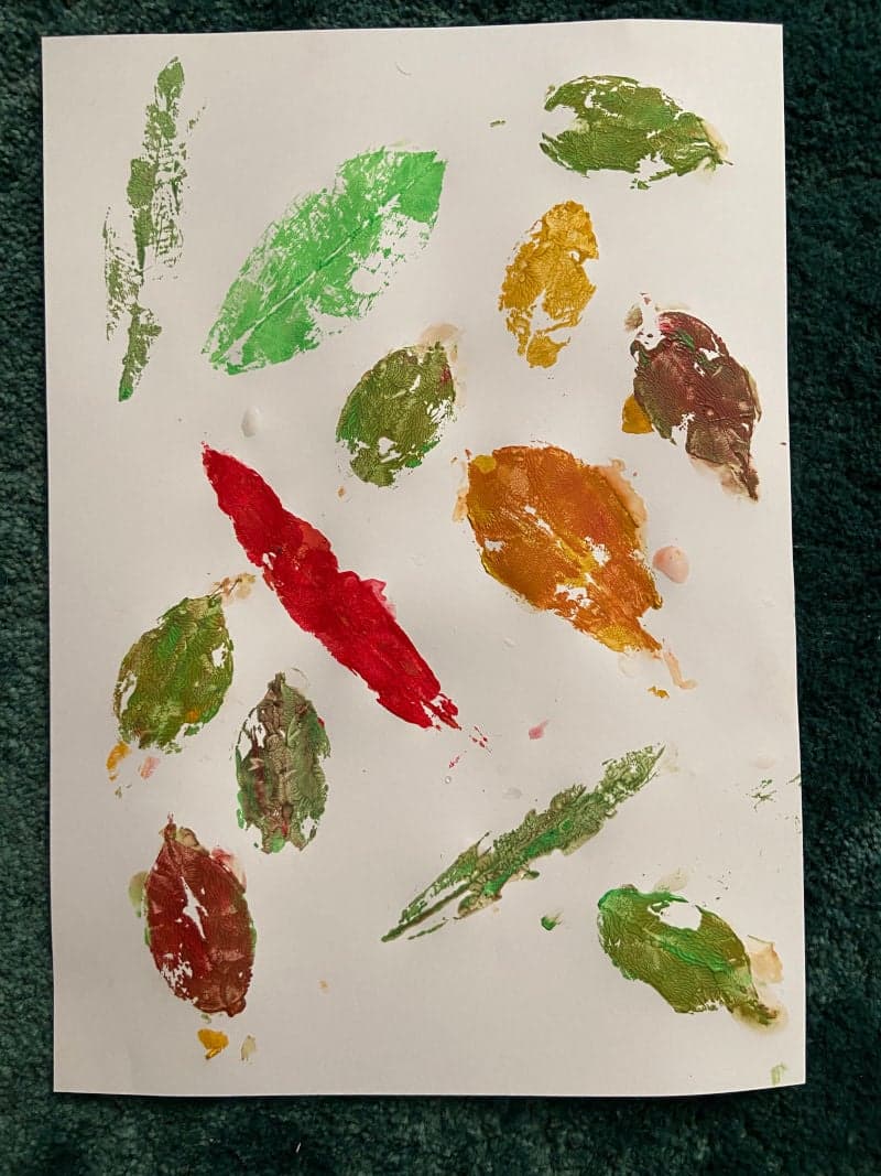 Crafts for kids. Educational material. Leaf painting. Paper. Leaves.