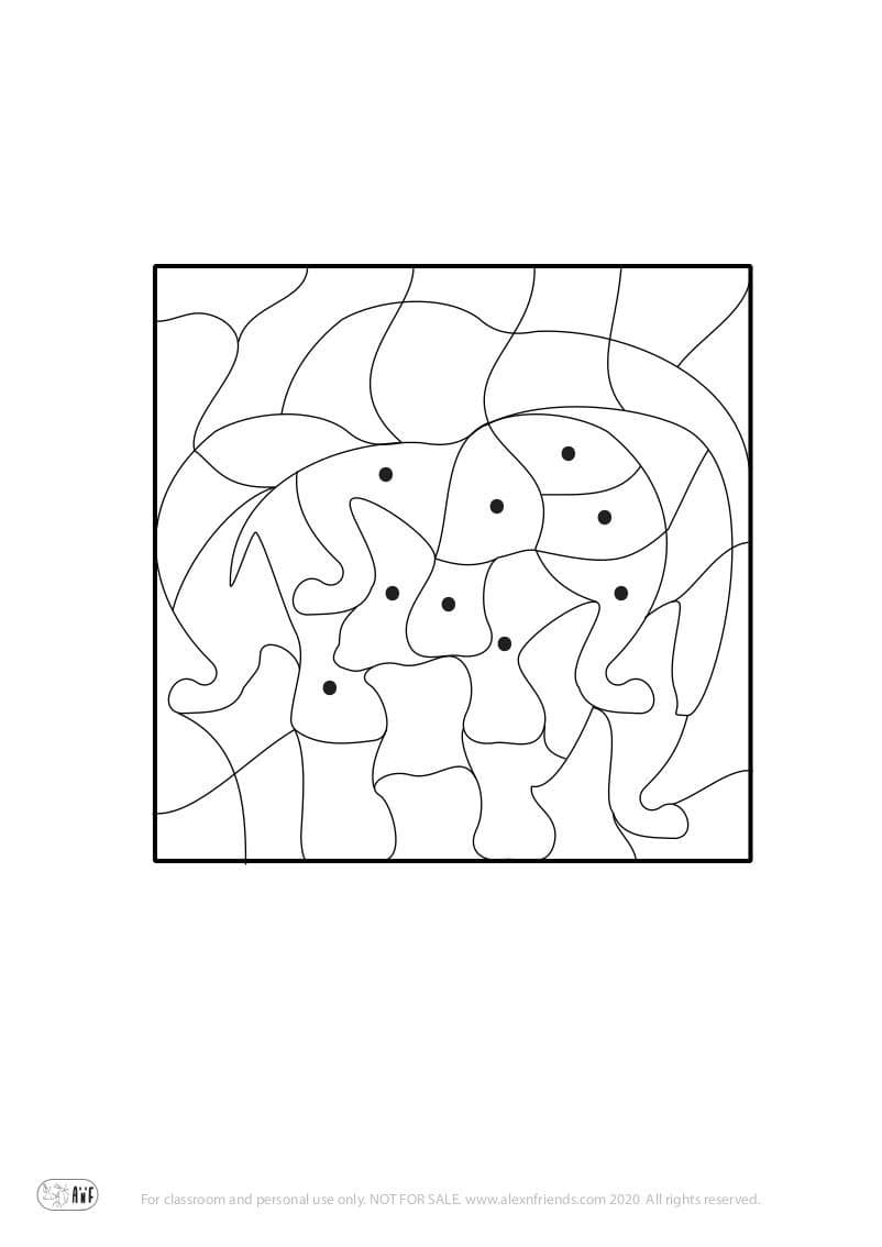 Easy free printable coloring puzzles for preschoolers. Elephant.