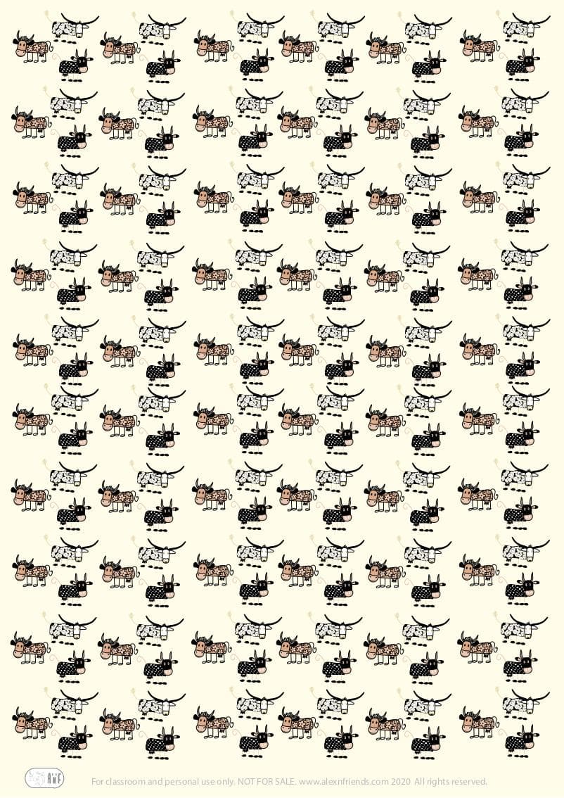Free printable wrapping paper with little cows for kids.
