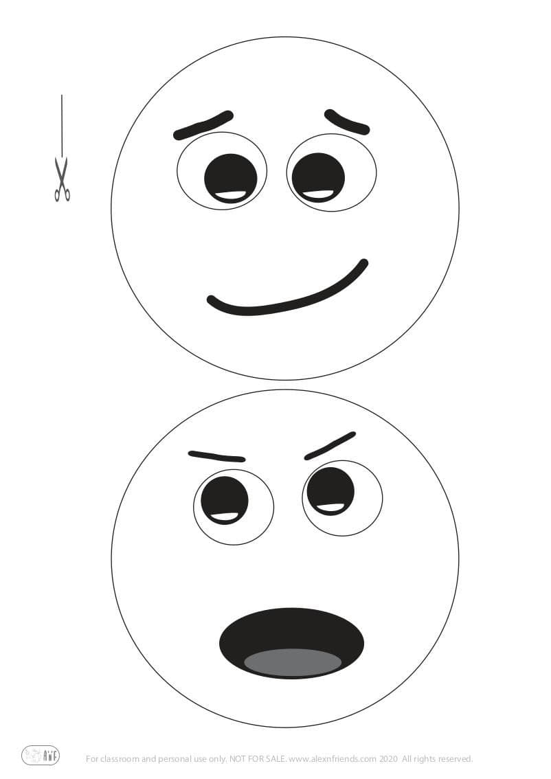 Educational play for toddlers. Bowling with plastic bottles and identify feelings. Free printable faces.