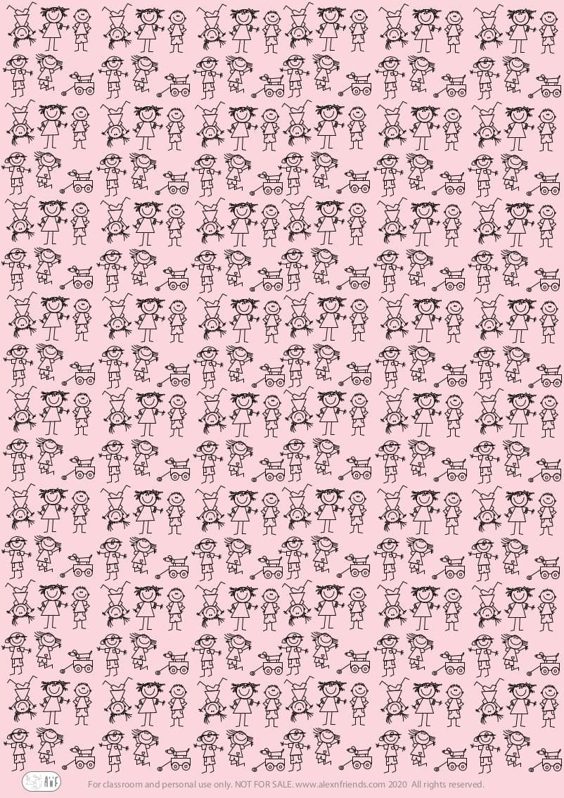 Free printable wrapping paper with happy kids with pink background.