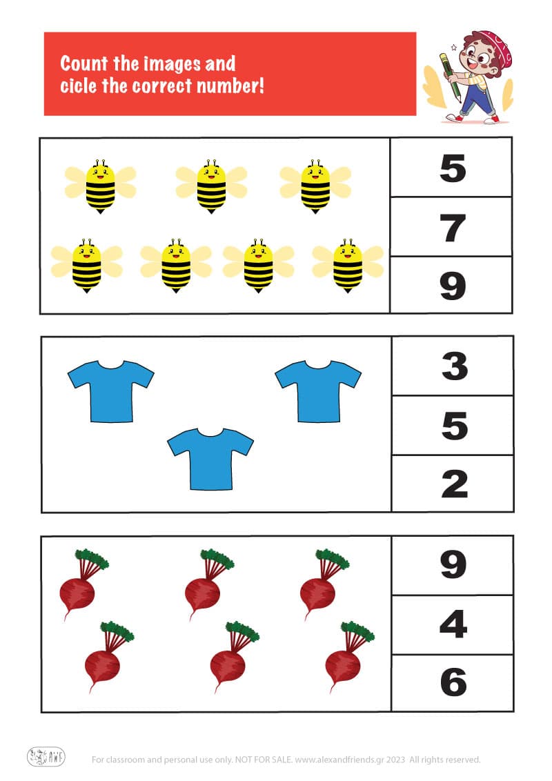 Count the images. Printable worksheets and activities that help kids practice number recognition and early math skills.