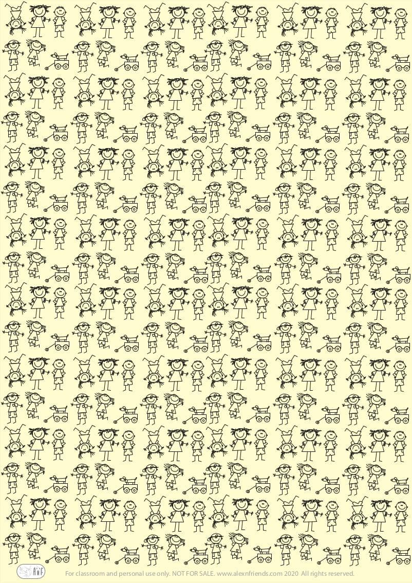 Free printable wrapping paper with happy kids with yellow background.